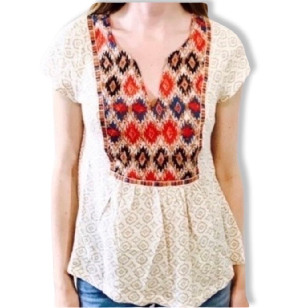 Anthropologie Akemi + Kin Honey Valley Boho Embroidered Aztec Top